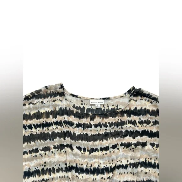 Studio Works Cream / Black/ Tan Sheer Blouse Women Size M (Medium) - Picture 7 of 9